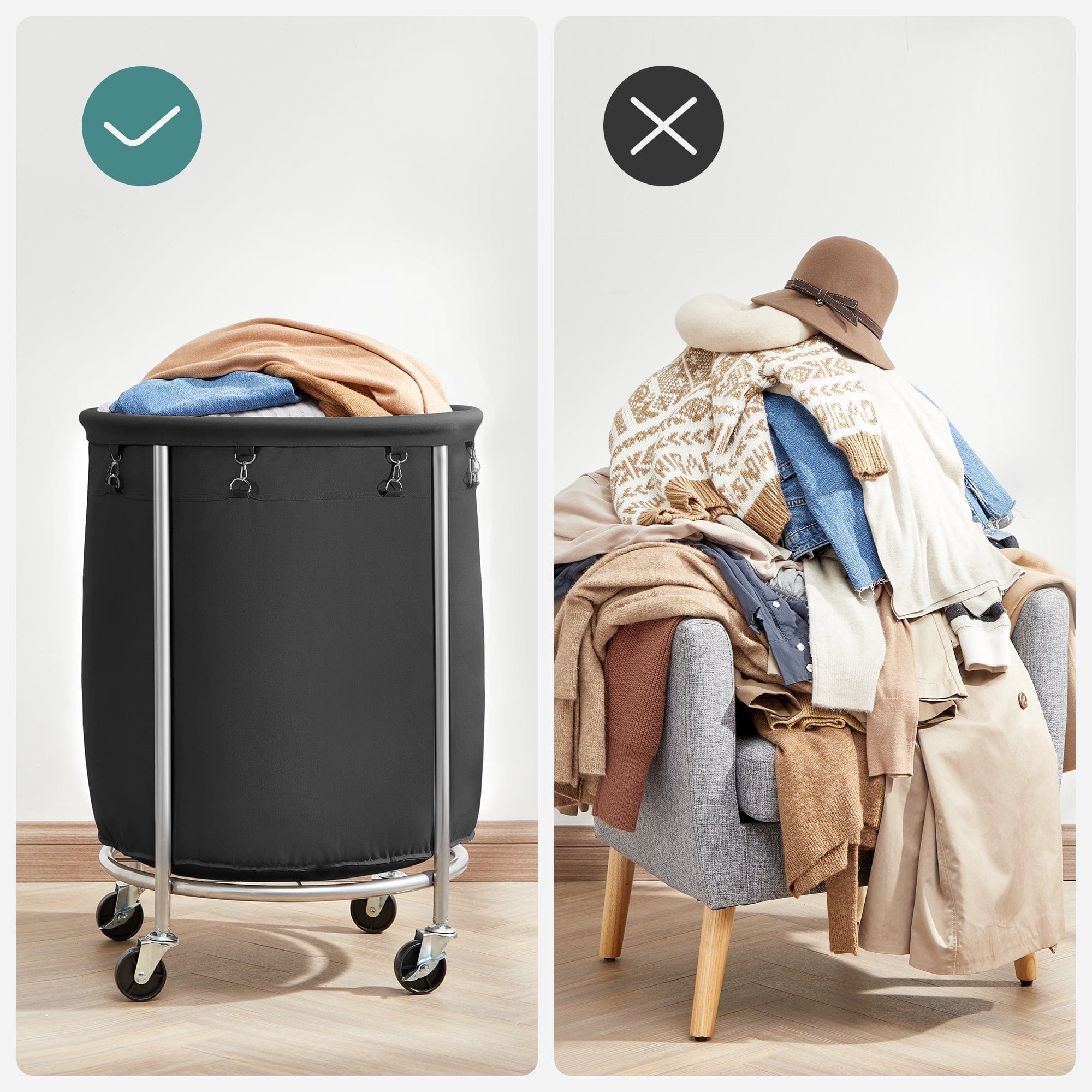Laundry Basket with Wheels Black