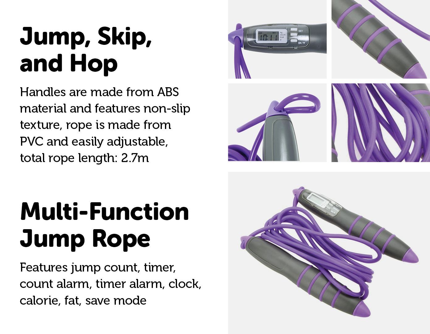 Fitness Accessories LCD Skipping Jumping Rope - Purple