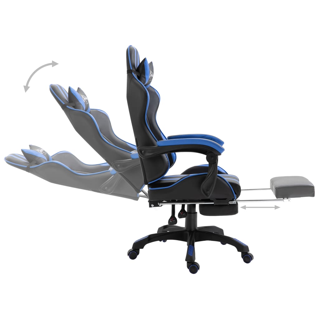 Leather Gaming Chair with Footrest Blue