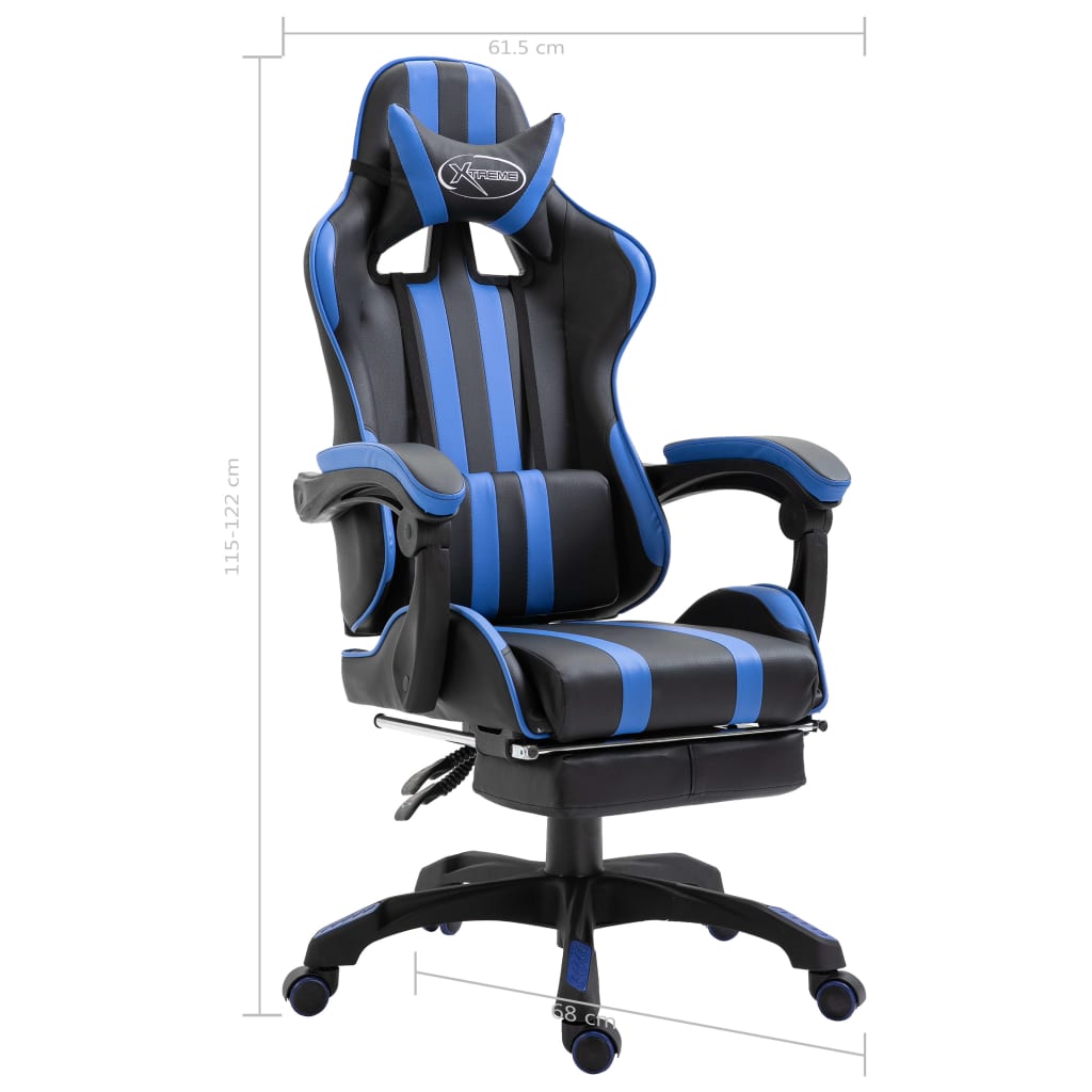 Leather Gaming Chair with Footrest Blue