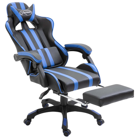 Leather Gaming Chair with Footrest Blue