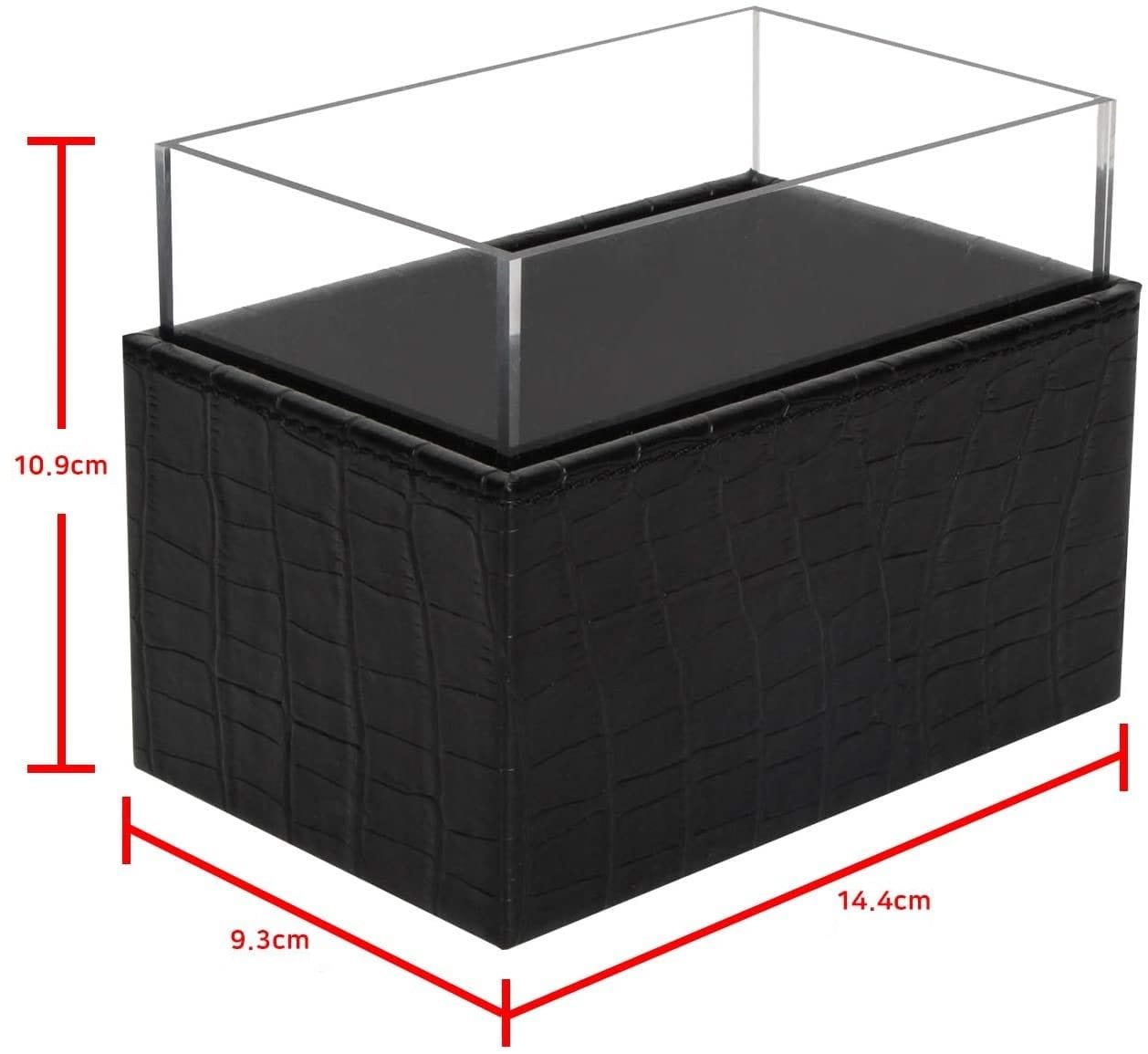 Leather Makeup Brush Cosmetic Organiser Storage Box with Pink Pearls and Acrylic Cover Black