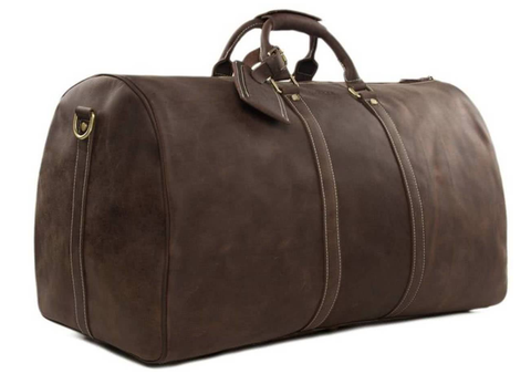 50% Leather Travel Bag - Dark Brown