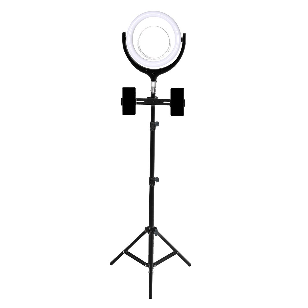 lighting Led Ring Light With Tripod Stand Phone Holder Makeup Mirror Black