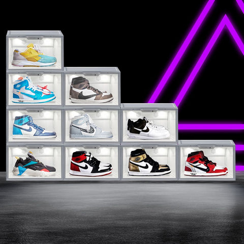 LED Shoe Storage Boxes Lighted Sneaker Display Case Sound Control Magnetic Black/White