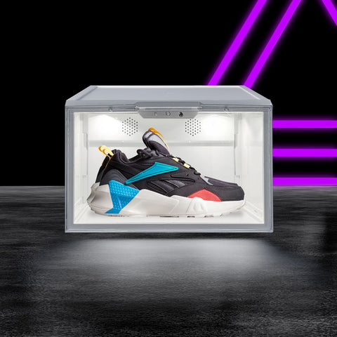 LED Voice Sneaker Display Case Lighted Shoe Storage Boxes Magnetic Black 1PC