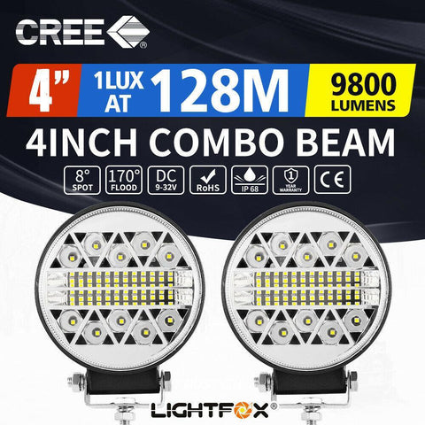 LightFox 2x4inch Cree Round LED Work Light Combo Driving Lamp Reverse Offroad