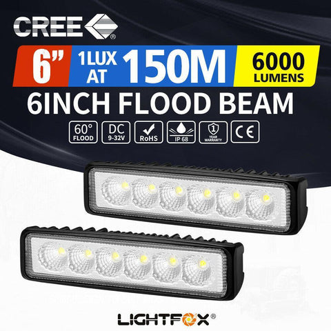 LightFox Pair 6inch Cree LED Work Light Bar Flood Beam Lamp Reverse Offroad 4x4