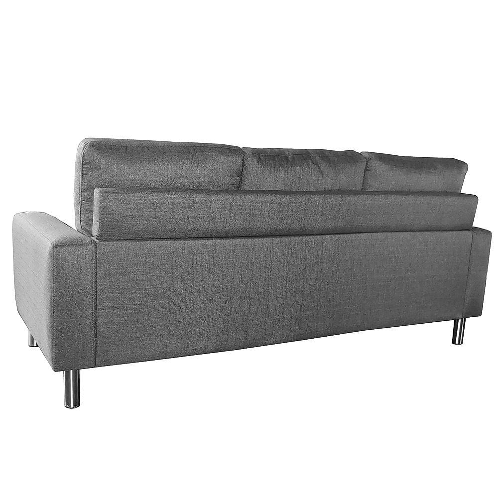 Linen Corner Sofa Couch Lounge Chaise with Metal Legs - Grey