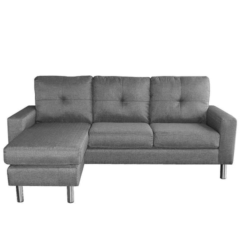 Linen Corner Sofa Couch Lounge Chaise with Metal Legs - Grey