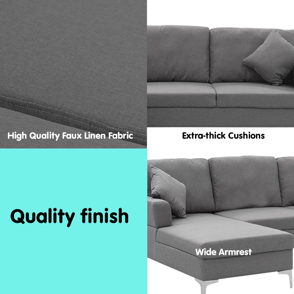 indoor furniture Linen Corner Sofa Couch Lounge L-shape Right Chaise D.Grey