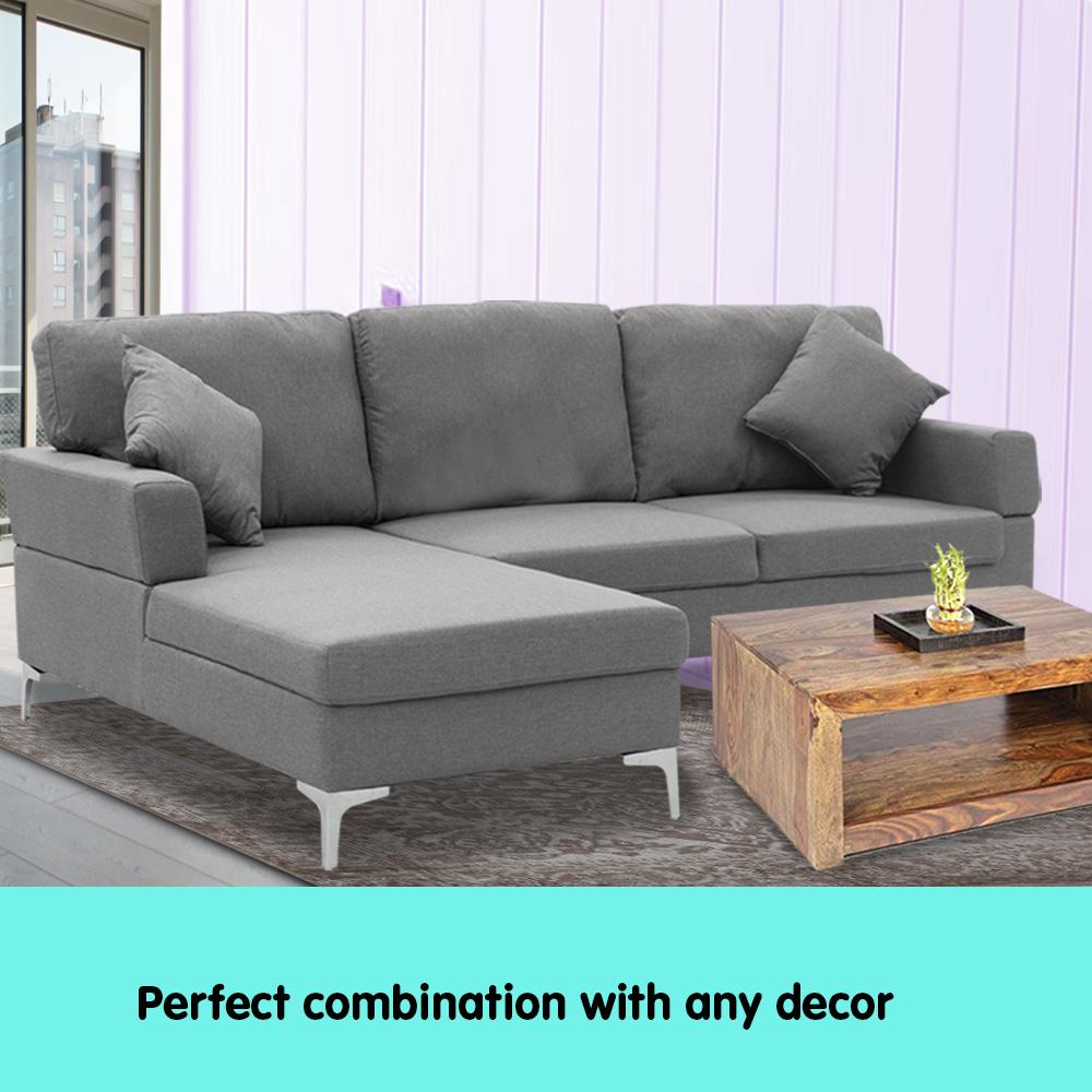 indoor furniture Linen Corner Sofa Couch Lounge L-shape Right Chaise D.Grey