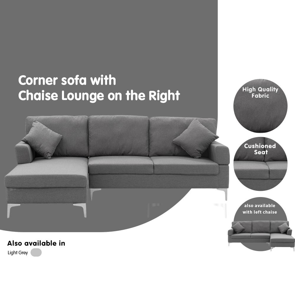 indoor furniture Linen Corner Sofa Couch Lounge L-shape Right Chaise D.Grey