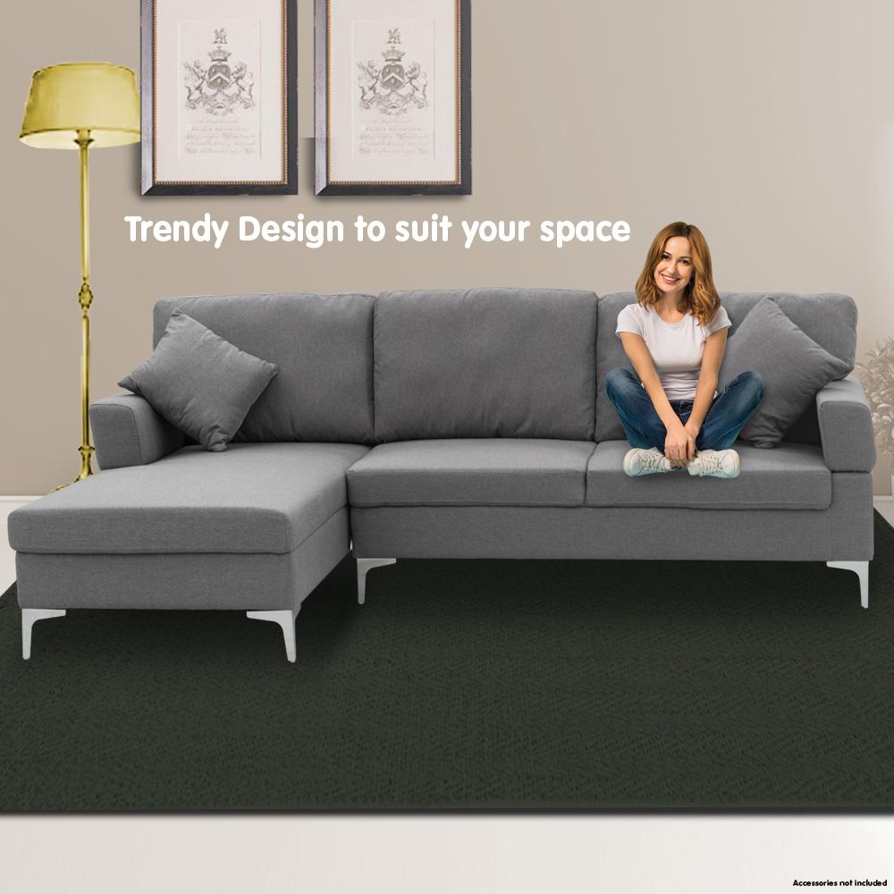 indoor furniture Linen Corner Sofa Couch Lounge L-shape Right Chaise D.Grey