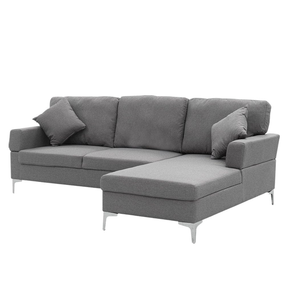 Linen Corner Sofa Couch Lounge L-Shape W/ Left Chaise D.Grey