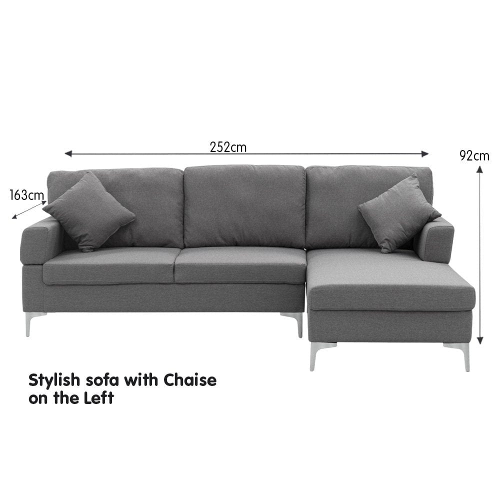 Linen Corner Sofa Couch Lounge L-Shape W/ Left Chaise D.Grey