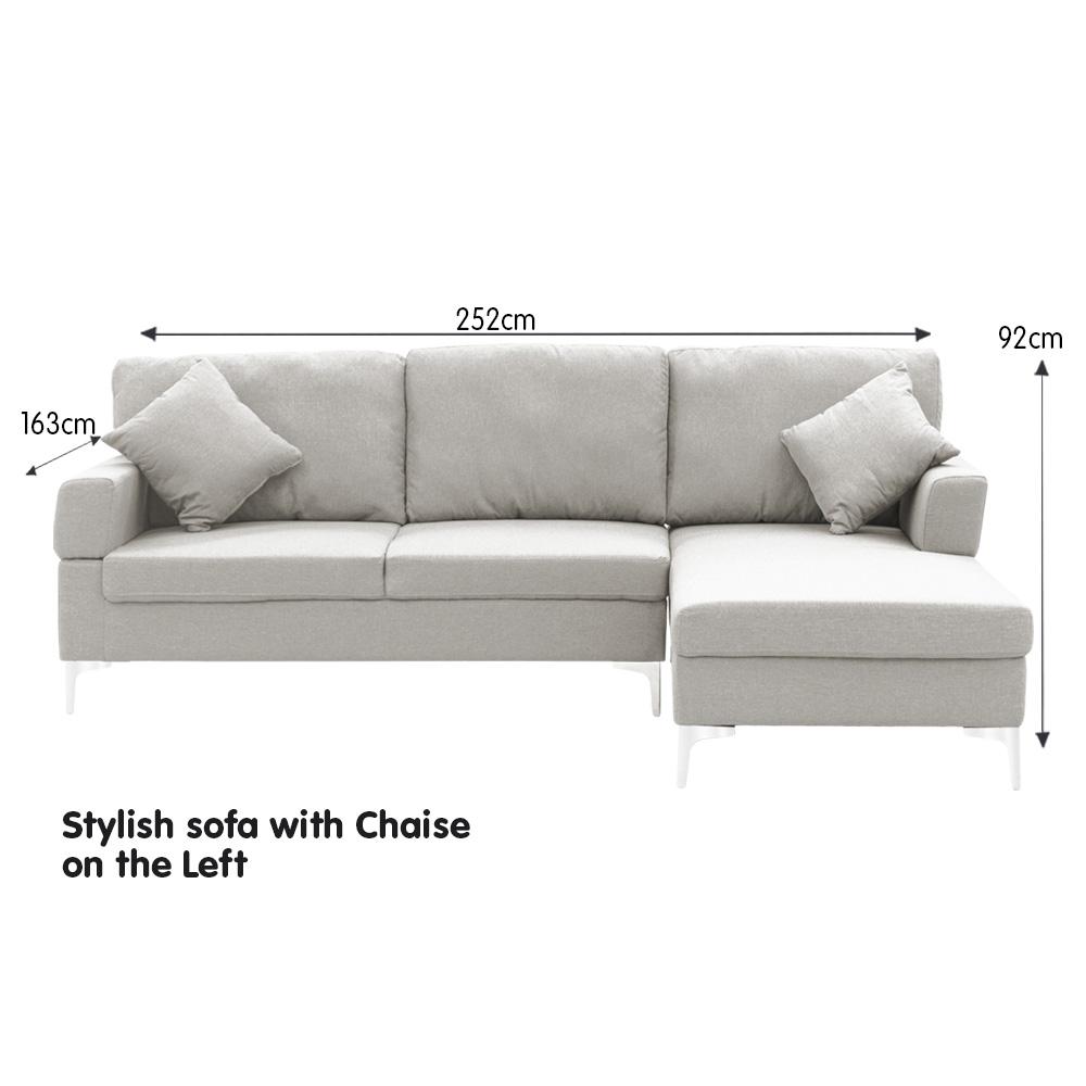 indoor furniture Linen Corner Sofa Couch Lounge L-shape w/ Left Chaise L.Grey