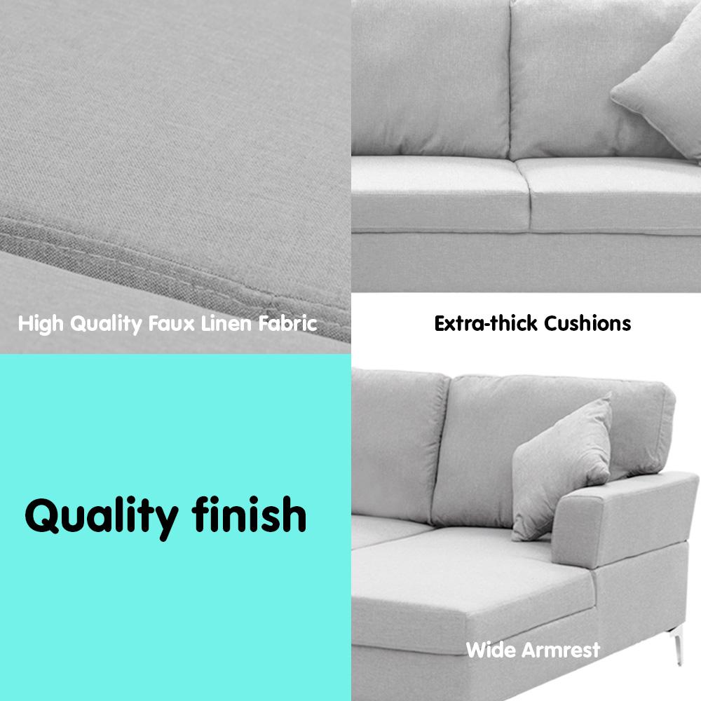 indoor furniture Linen Corner Sofa Couch Lounge L-shape w/ Left Chaise L.Grey