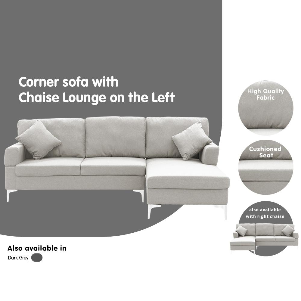 indoor furniture Linen Corner Sofa Couch Lounge L-shape w/ Left Chaise L.Grey