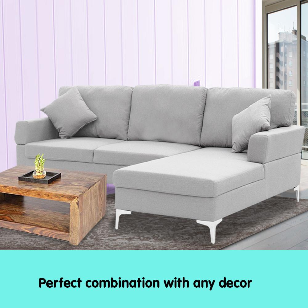 indoor furniture Linen Corner Sofa Couch Lounge L-shape w/ Left Chaise L.Grey