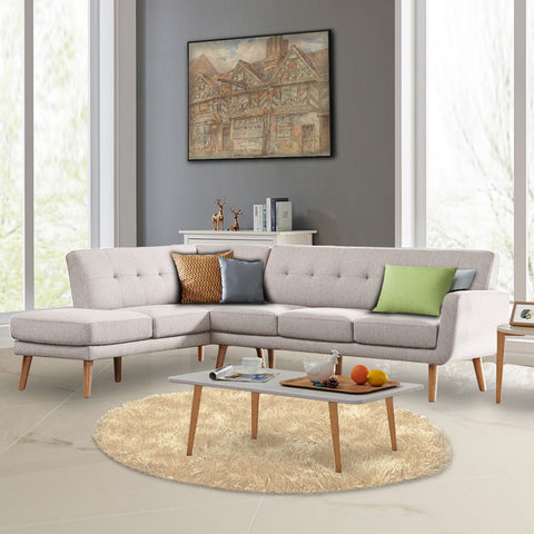 indoor furniture Linen Corner Sofa L-shaped Chaise Light Grey