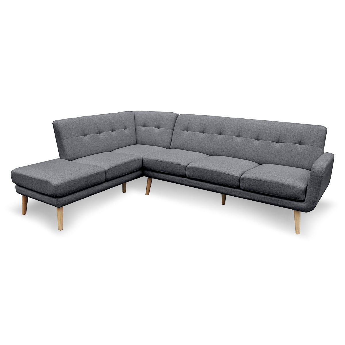 indoor furniture Linen Corner Sofa L-shaped with Chaise Dark Grey