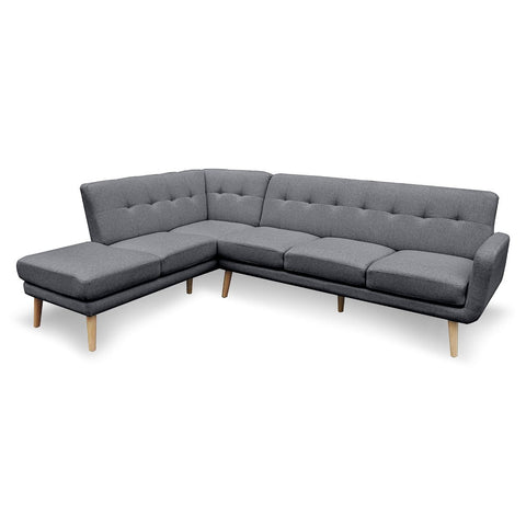 Linen Corner Sofa L-shaped with Chaise Dark Grey