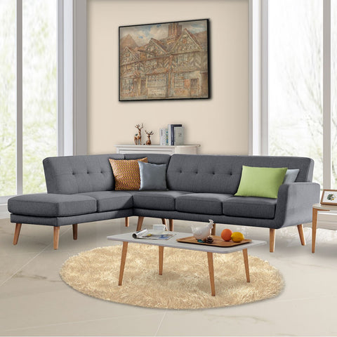 indoor furniture Linen Corner Sofa L-shaped with Chaise Dark Grey