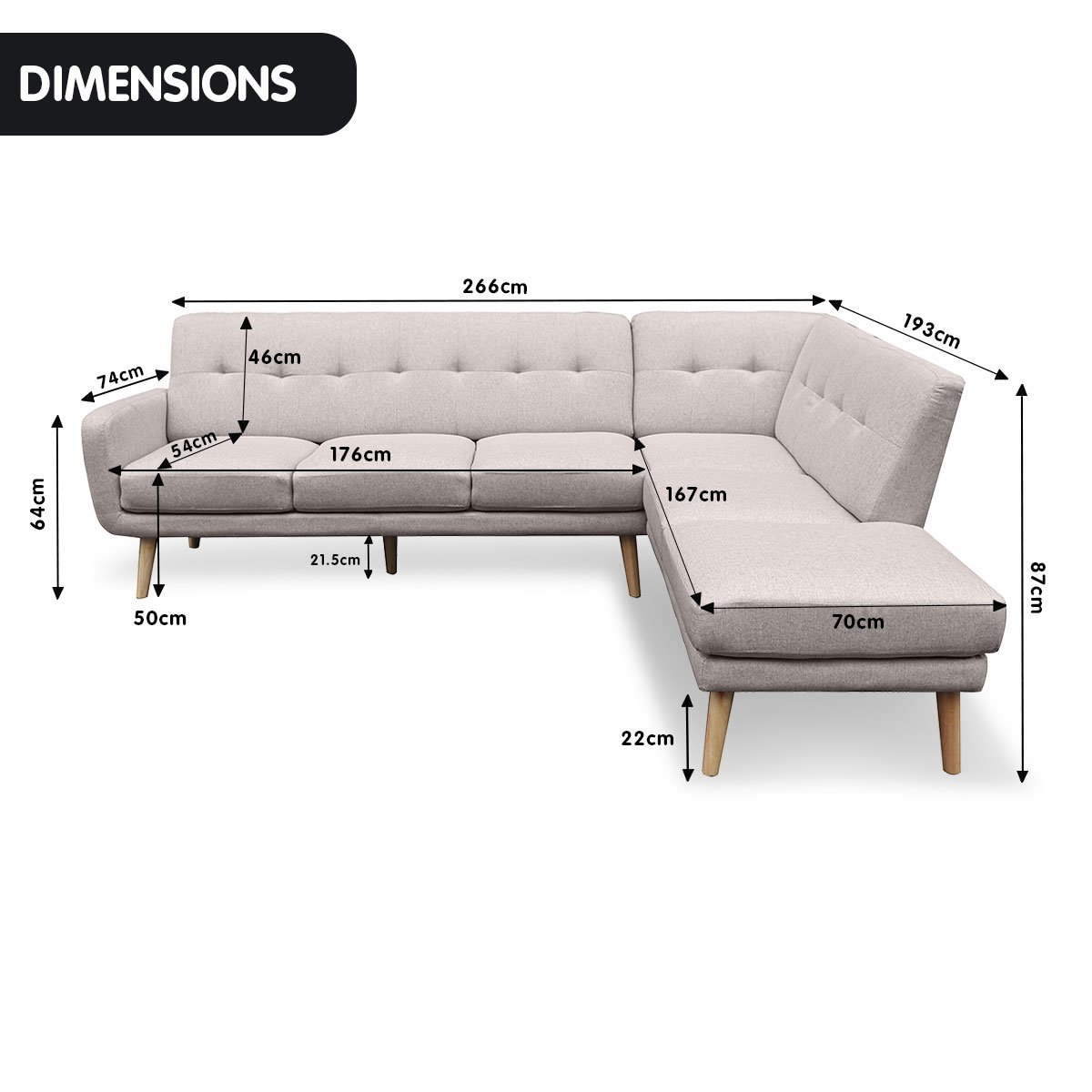 indoor furniture Linen Corner Sofa Lounge L-shaped Chaise Light Grey