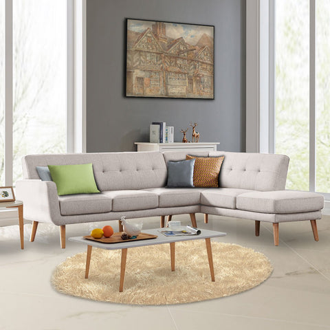 indoor furniture Linen Corner Sofa Lounge L-shaped Chaise Light Grey