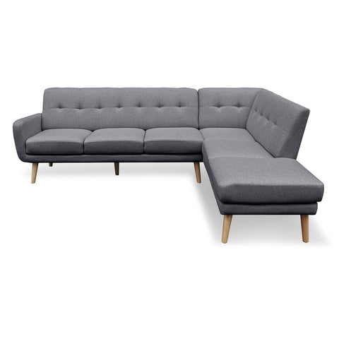 Linen Corner Sofa Lounge L-shaped with Chaise Dark Grey