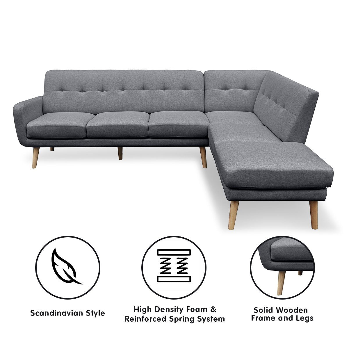 indoor furniture Linen Corner Sofa Lounge L-shaped with Chaise Dark Grey