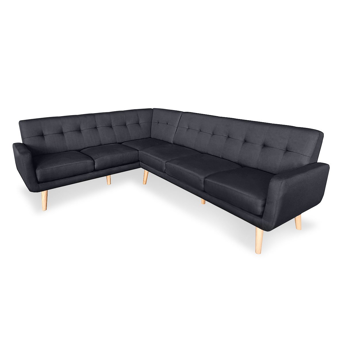 indoor furniture Linen Corner Wooden Sofa Futon Lounge L-shaped with Chaise Black