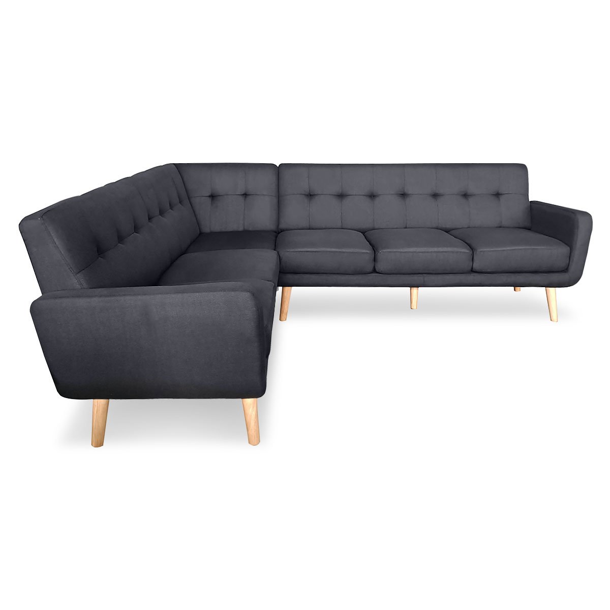 indoor furniture Linen Corner Wooden Sofa Futon Lounge L-shaped with Chaise Black