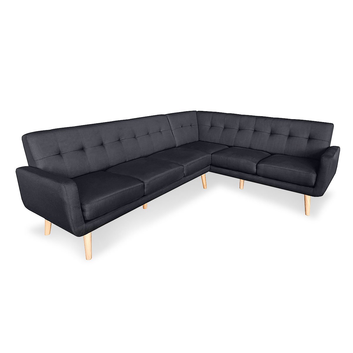 indoor furniture Linen Corner Wooden Sofa Lounge L-shaped with Chaise Black