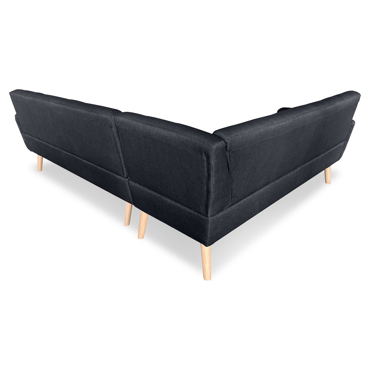 indoor furniture Linen Corner Wooden Sofa Lounge L-shaped with Chaise Black