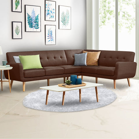 indoor furniture Linen Corner Wooden Sofa Lounge L-shaped with Chaise Brown