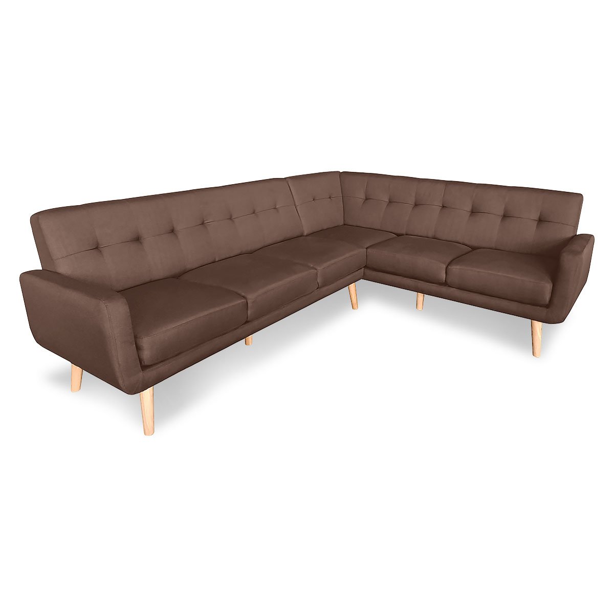 indoor furniture Linen Corner Wooden Sofa Lounge L-shaped with Chaise Brown