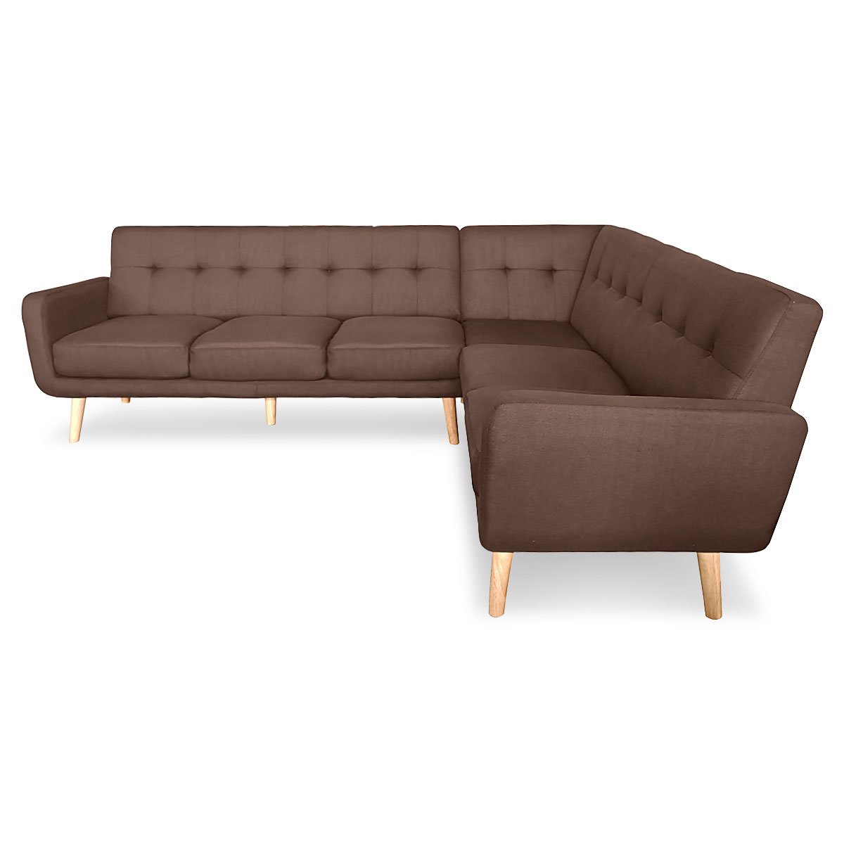 indoor furniture Linen Corner Wooden Sofa Lounge L-shaped with Chaise Brown