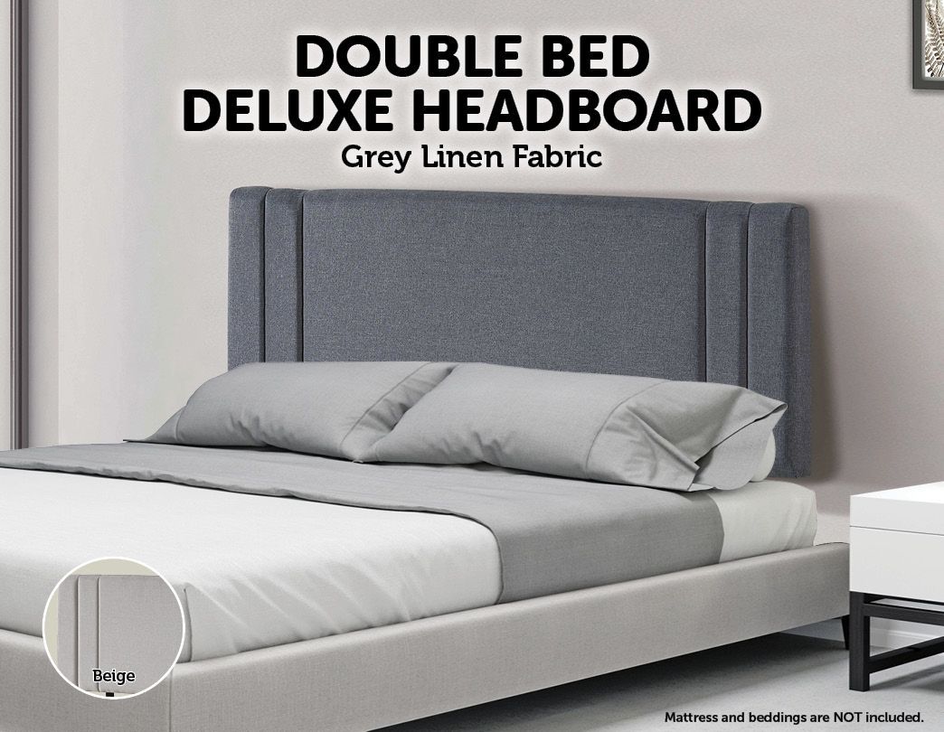 Bedroom Linen Fabric Double Bed Deluxe Headboard Bedhead - Grey