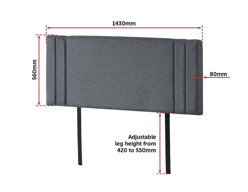 Bedroom Linen Fabric Double Bed Deluxe Headboard Bedhead - Grey