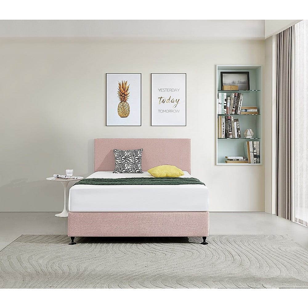 Linen Fabric Double Bed Deluxe Headboard Bedhead - Pale Pink