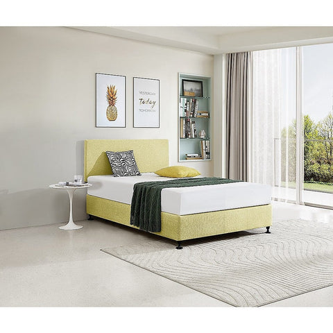 Linen Fabric Double Bed Deluxe Headboard Bedhead - Sulfur Yellow