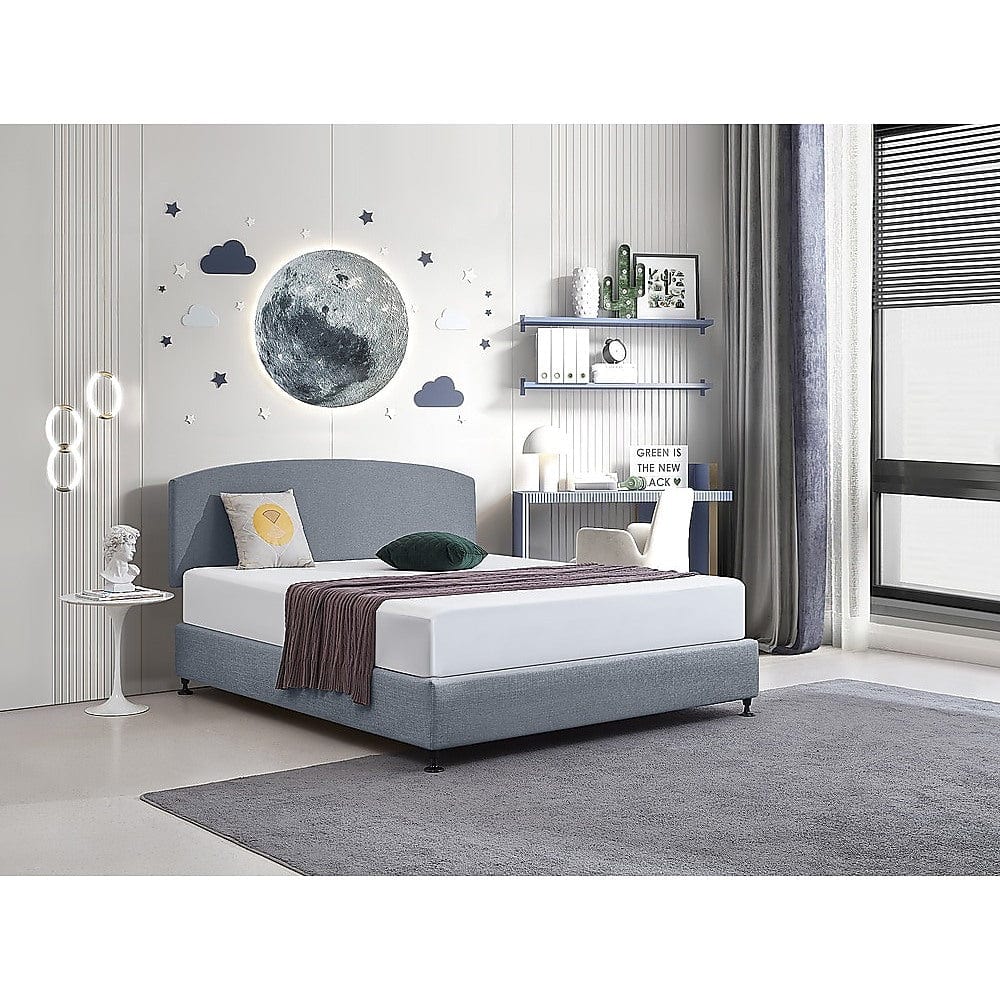 Linen Fabric King Bed Curved Headboard Bedhead - Berlin Blue