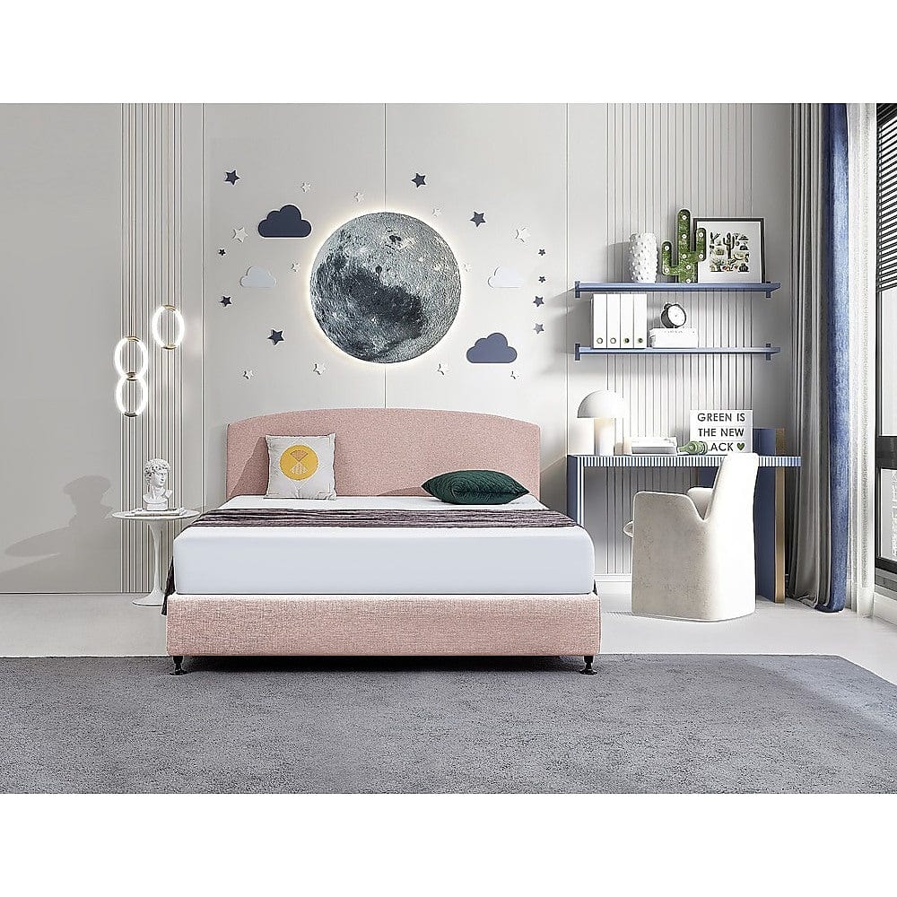 Linen Fabric King Bed Curved Headboard Bedhead - Pale Pink