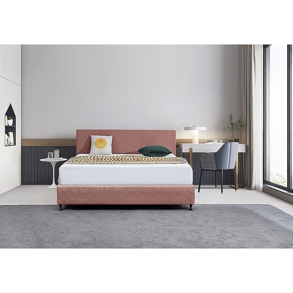 Linen Fabric King Bed Deluxe Headboard Bedhead - Pearl Copper Brown
