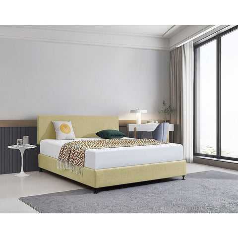 Linen Fabric King Bed Deluxe Headboard Bedhead - Sulfur Yellow