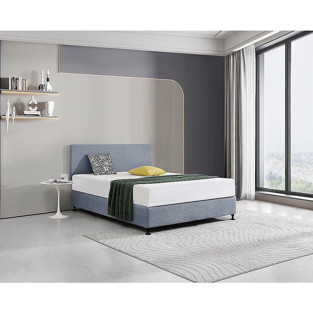 Linen Fabric Queen Bed Deluxe Headboard Bedhead - Berlin Blue