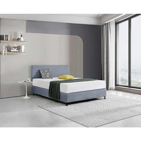 Linen Fabric Queen Bed Deluxe Headboard Bedhead - Berlin Blue