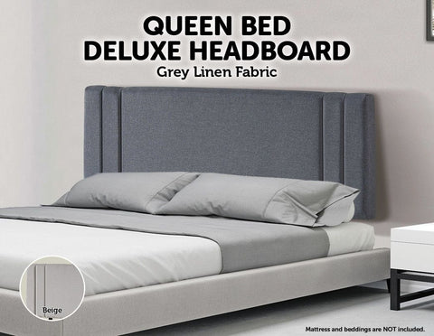 Modern Linen Fabric Queen Bed Deluxe Headboard - Grey